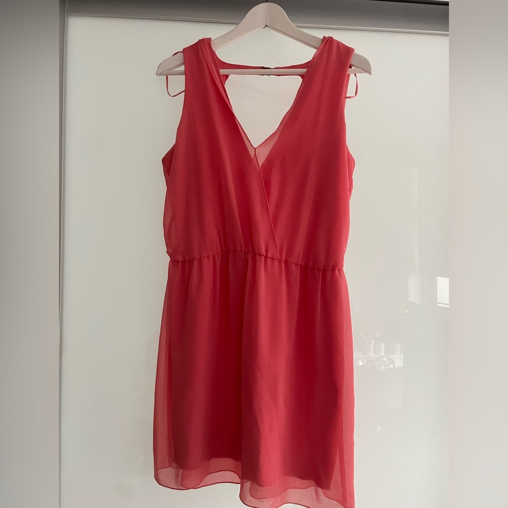 EUC Zara Vibrant Coral Pink Cutout Back Dress Size Large L